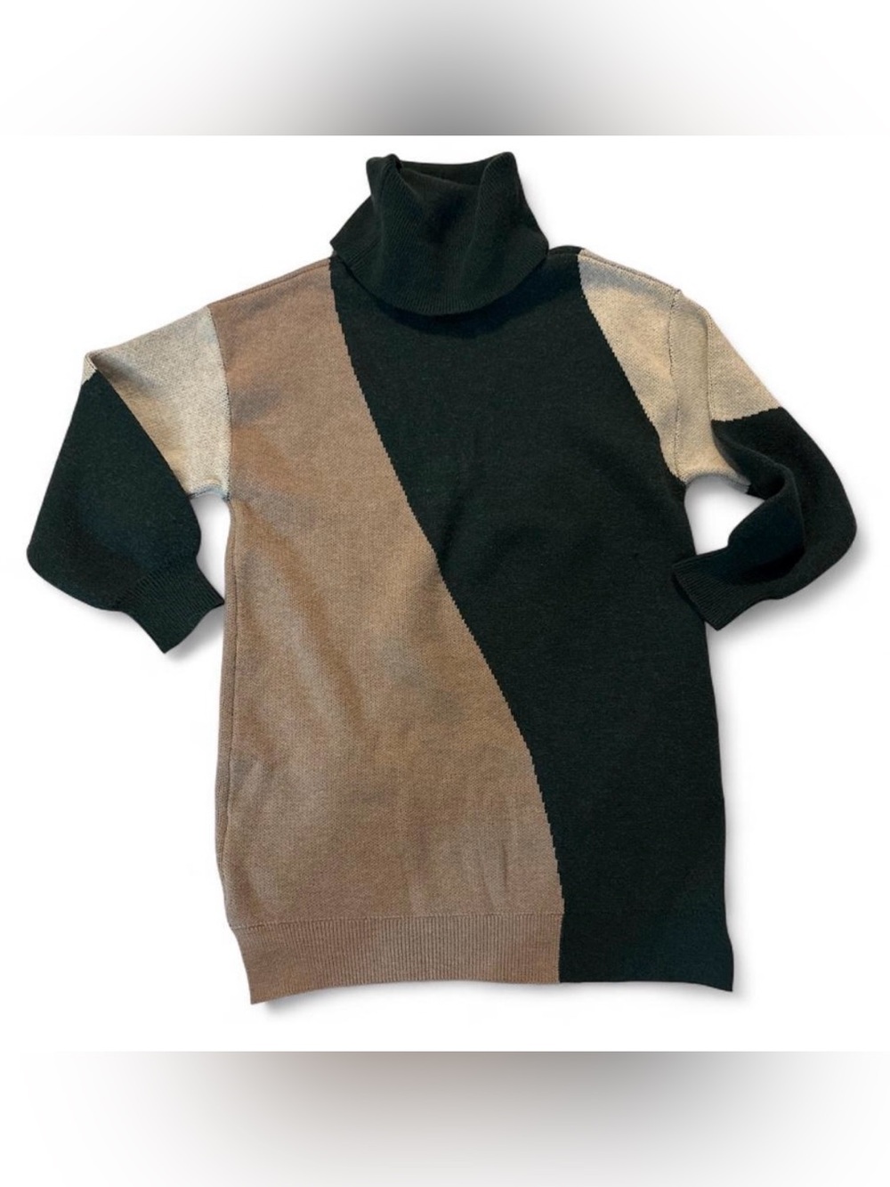 Blu Pepper Women’s Green, Brown & Cream Colorblock Turtleneck Dress